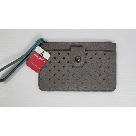 Mundi Flat Front Pocket Wristlet Laser Cut Circle Pattern Snap Zip Wallet  NEW